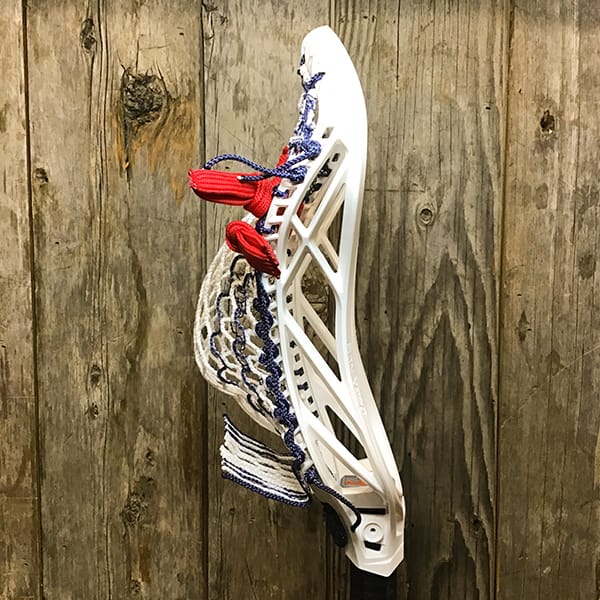 Warrior Mens Heads White/USA Lax Fan Custom Strung White Warrior Burn XP2-D Head with Navy Blue Striker Hero Mesh from Lacrosse Fanatic