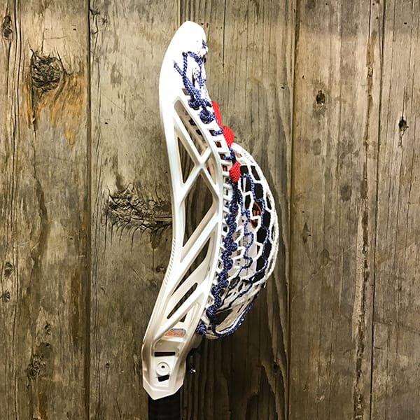 Warrior Mens Heads White/USA Lax Fan Custom Strung White Warrior Burn XP2-D Head with Navy Blue Striker Hero Mesh from Lacrosse Fanatic