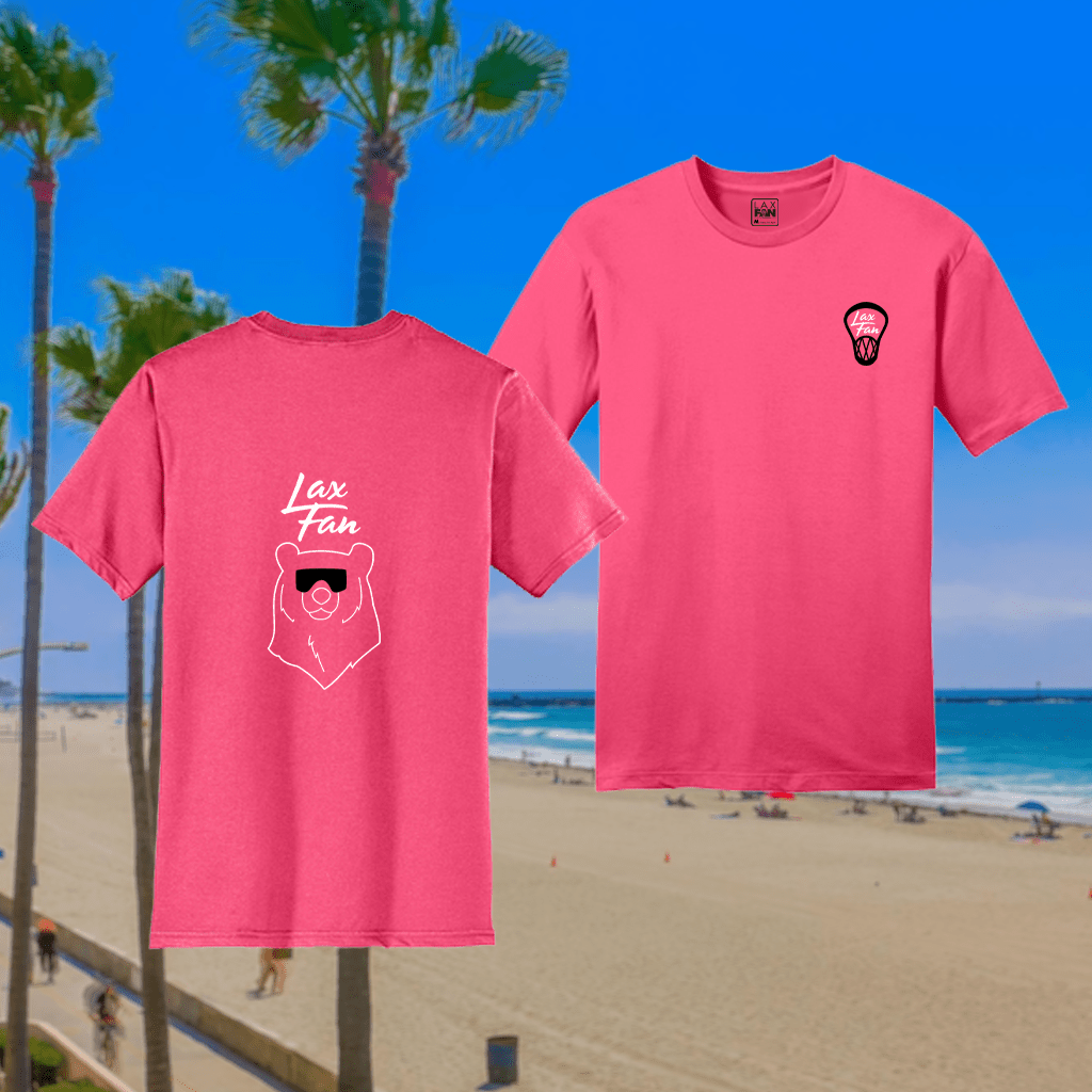 Lacrosse Fanatic Shirts Lax Fan Original T-Shirt - Cool Bear Design on Neon Pink Shirt from Lacrosse Fanatic