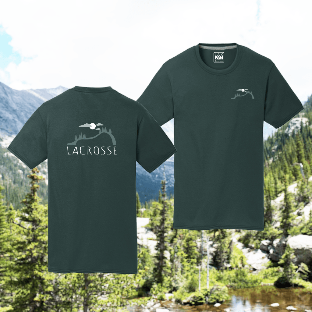 Lacrosse Fanatic Shirts Lax Fan Original T-Shirt - Moonlight Green Design on Forest Green Shirt from Lacrosse Fanatic